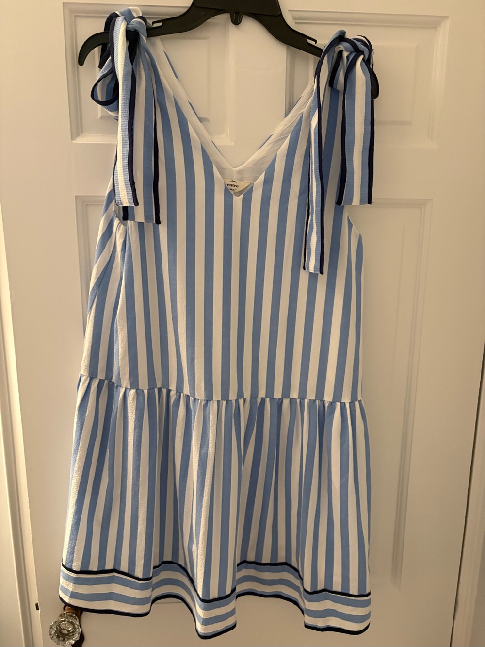 entro Blue and White Striped Tie-Shoulder Sundress